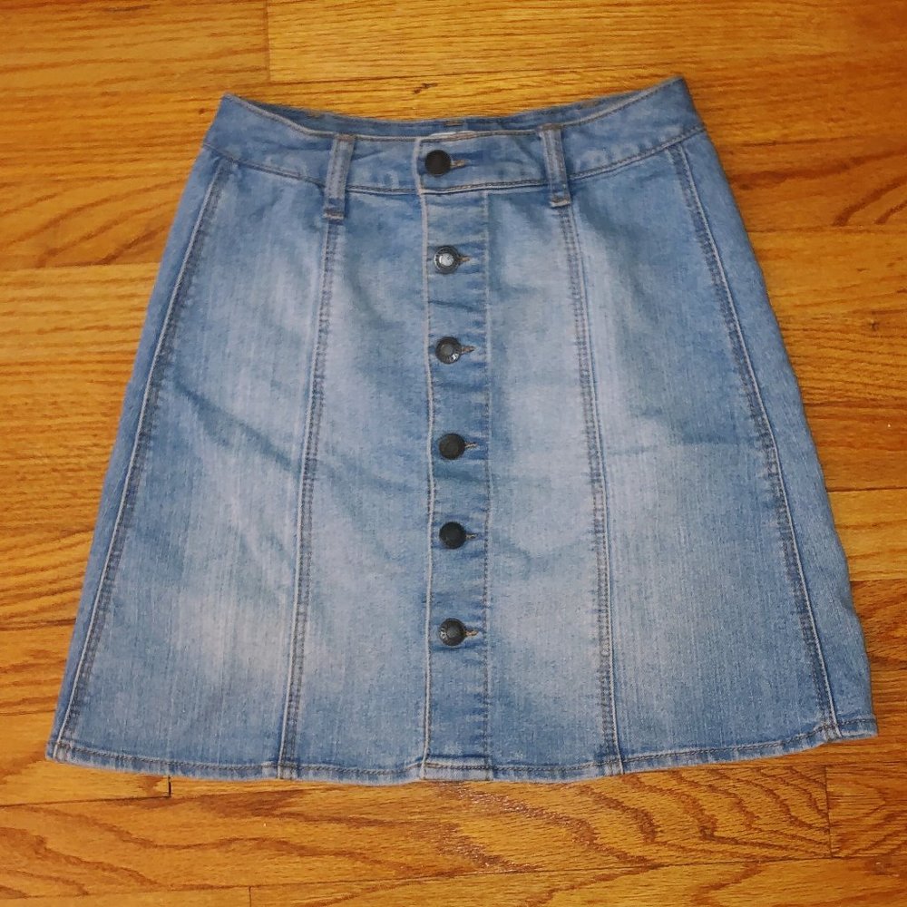 High Waisted Jean Skirt with Buttons